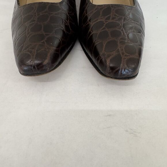 Salvatore Ferragamo Brown Croc Embossed Leather Low Heel Pumps Women 8 AAA - Picture 9 of 16